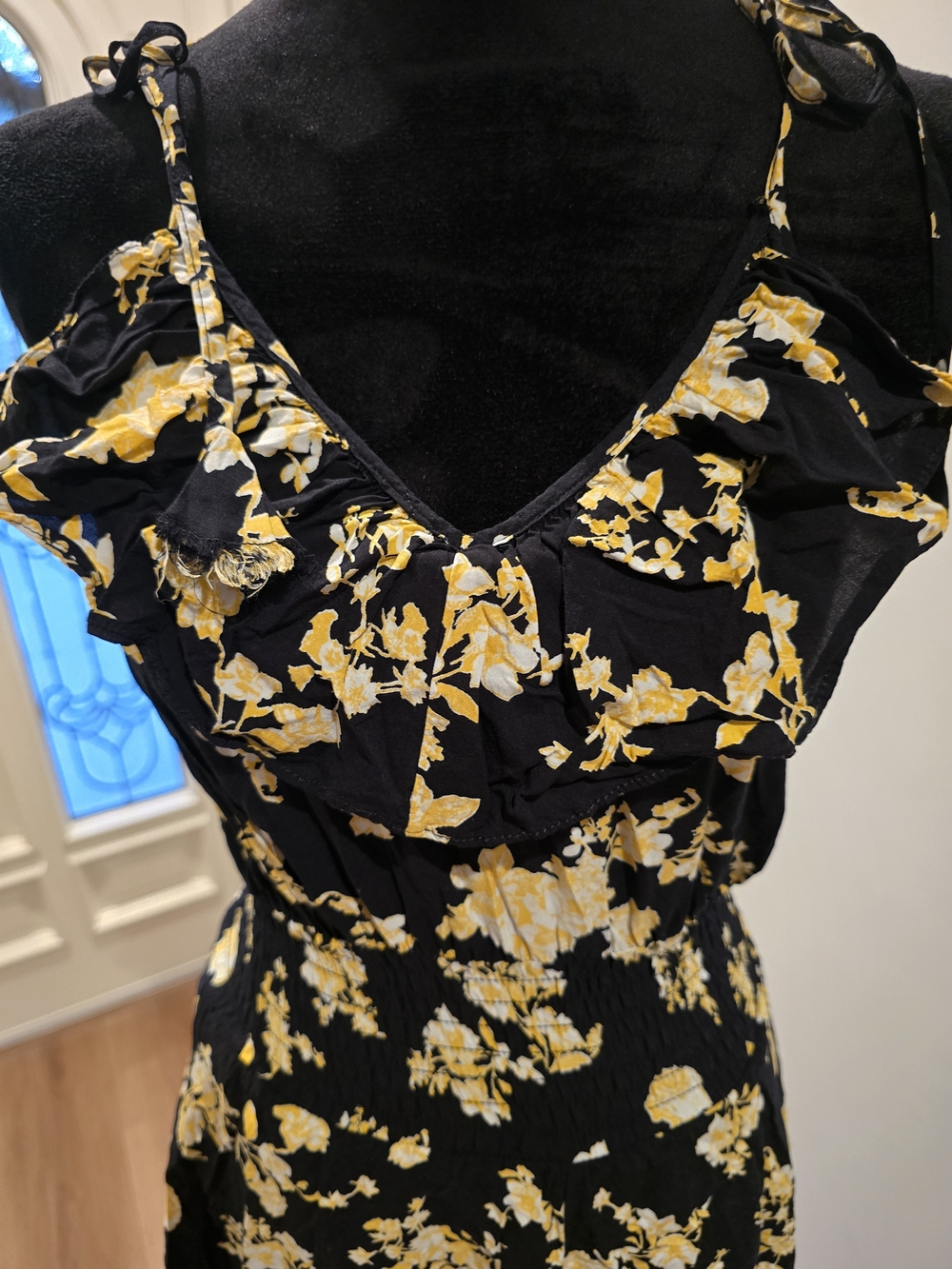 G.I.L.I. Black & Yellow Floral Cold-Shoulder High-Low Dress - Picture 4 of 8